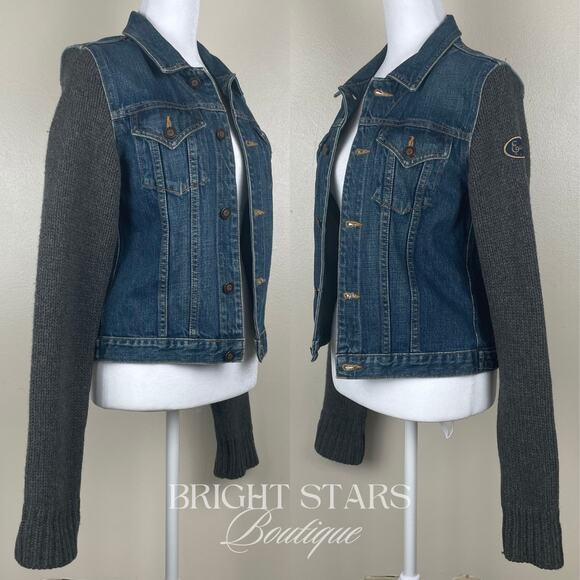 Rare Knit Wool Sleeve Denim Jacket ASO Rory Gilmore Girls Vintage Casual Y2K - Picture 6 of 12